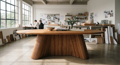 Fluted Teak Dining Table & Chairs
